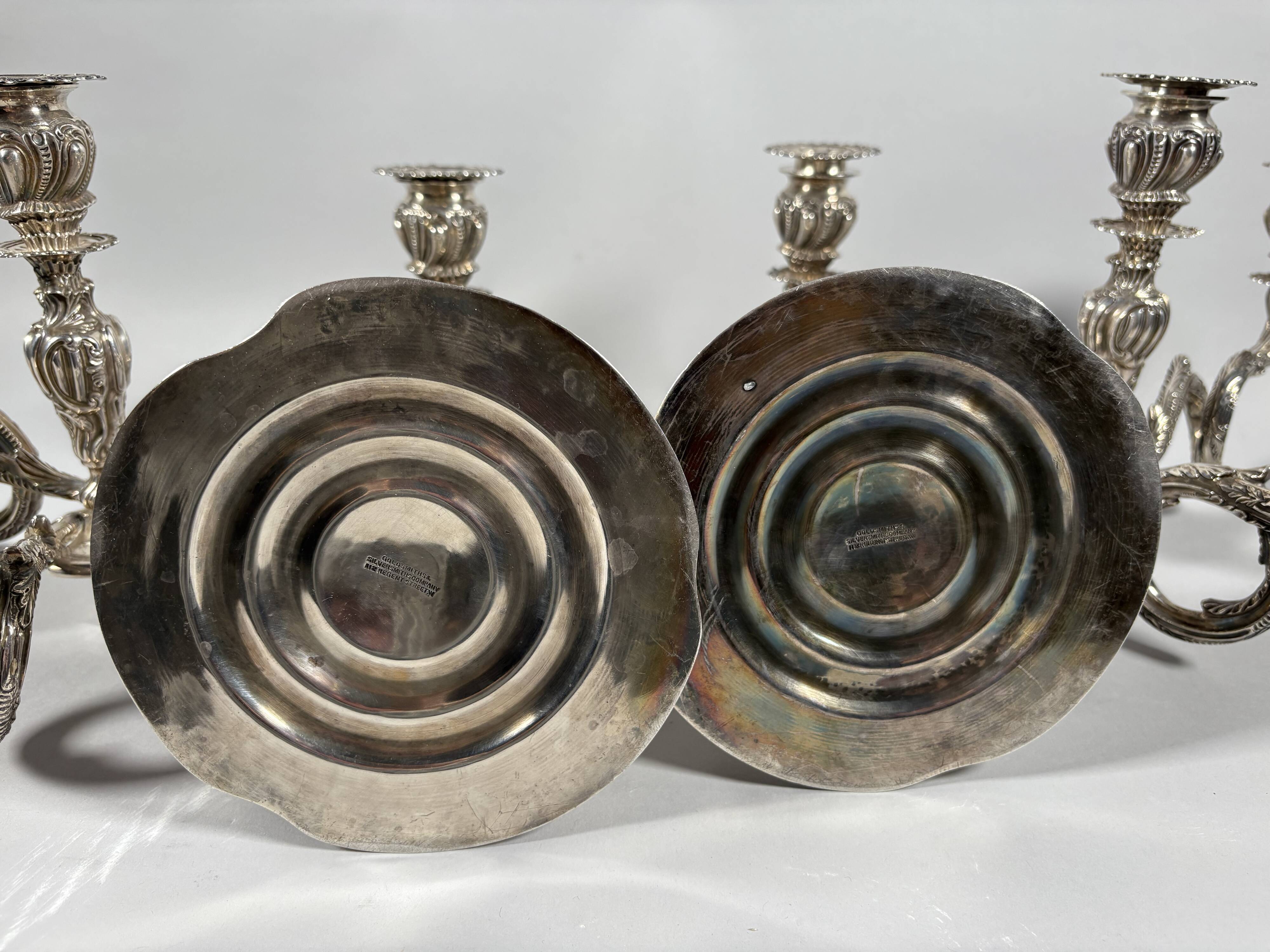 Pair of rocaille candelabra in solid 950 silver Louis XV style