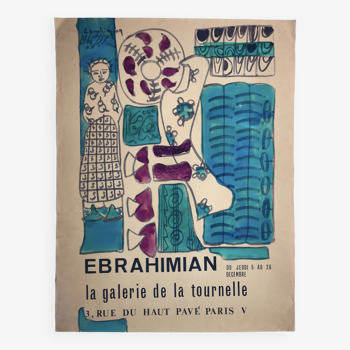 Meddhi EBRAHIMIAN, Galerie de la Tournelle, 1965. Gouache sur papier signée au pinceau