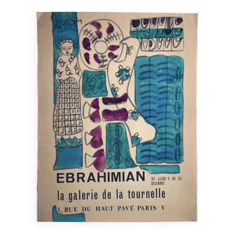 Meddhi EBRAHIMIAN, Galerie de la Tournelle, 1965. Gouache sur papier signée au pinceau