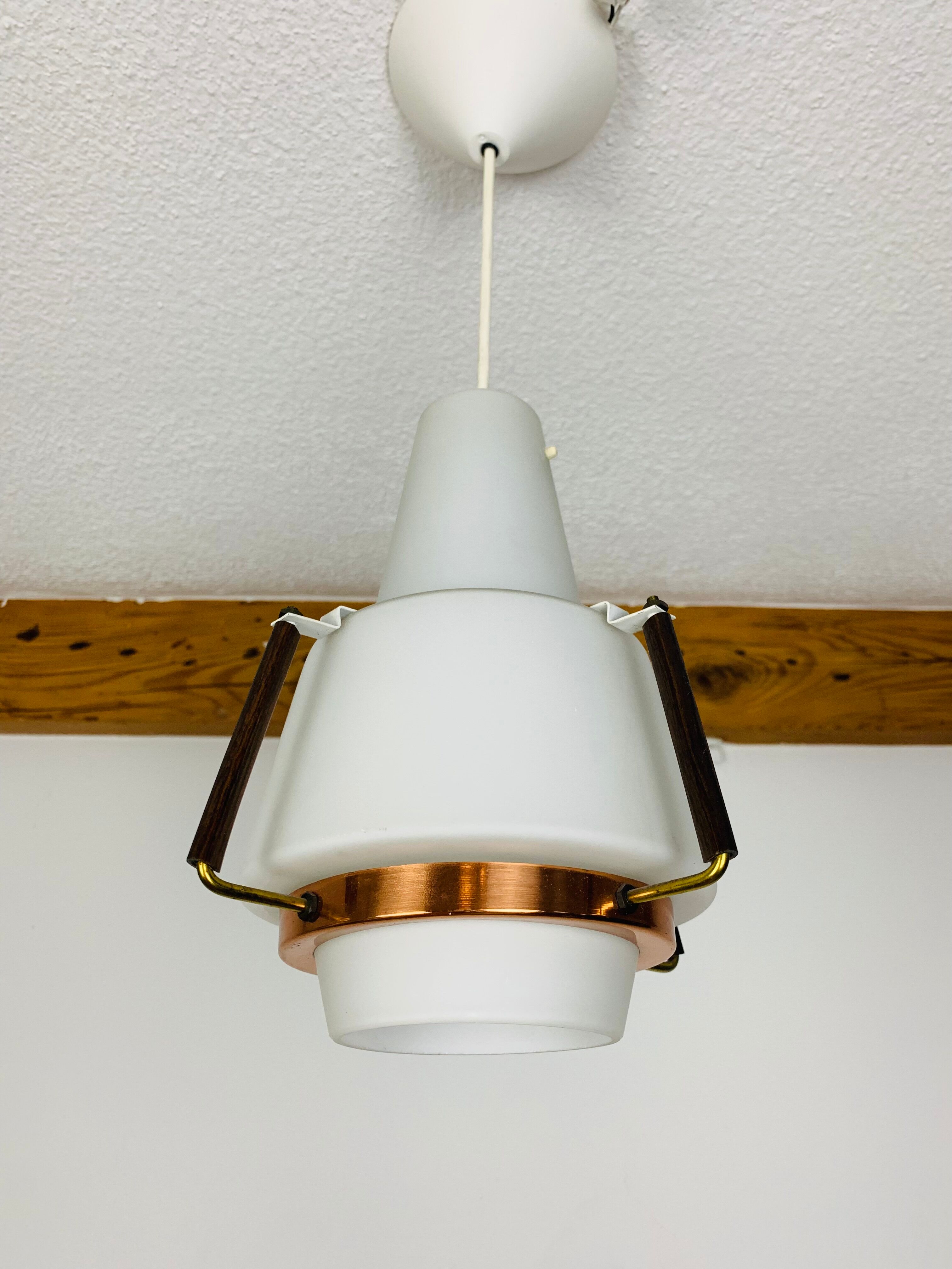 Opaline and brass suspension Scandinavian style 60s