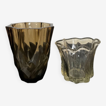 Duo of vintage glass vases