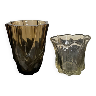 Duo of vintage glass vases
