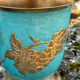 Vintage cloisonne brass champagne bucket with turquoise grape design