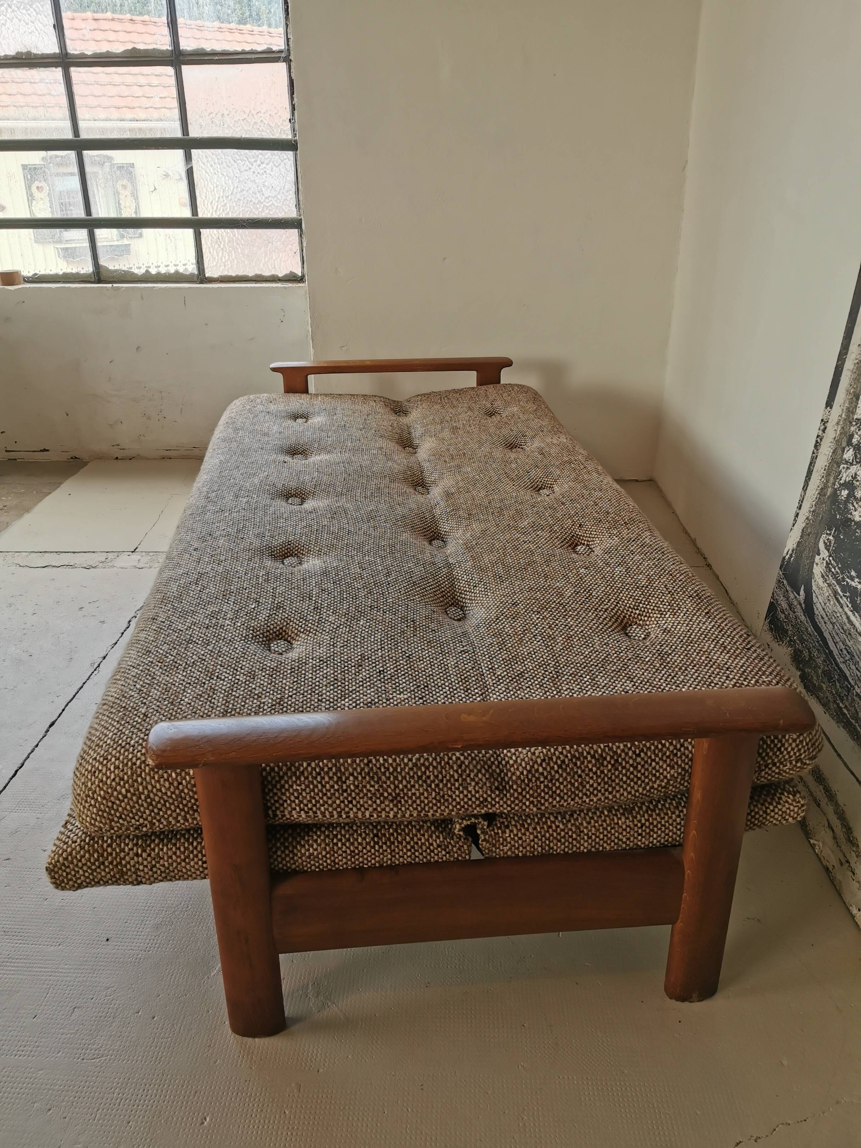 Banquette day bed en chêne design 1970