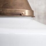 Opaline and Brass Mid-Century Glass Pendant Light