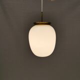 Old hanging lamp in milky white opal glass and brass top/suspension. Danish design 1930s