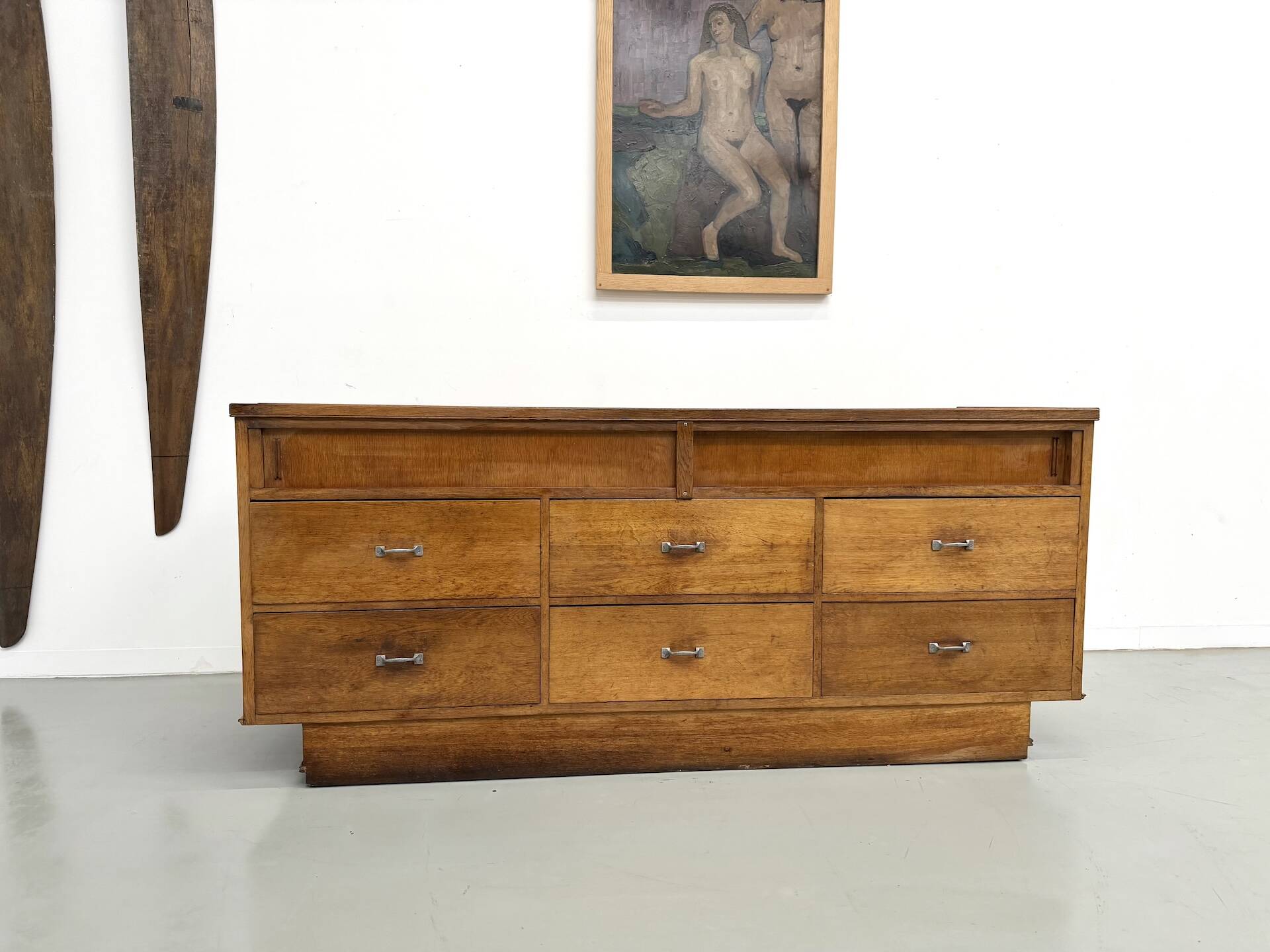 Vintage Siegel Paris workbench in oak and glass – 1950
