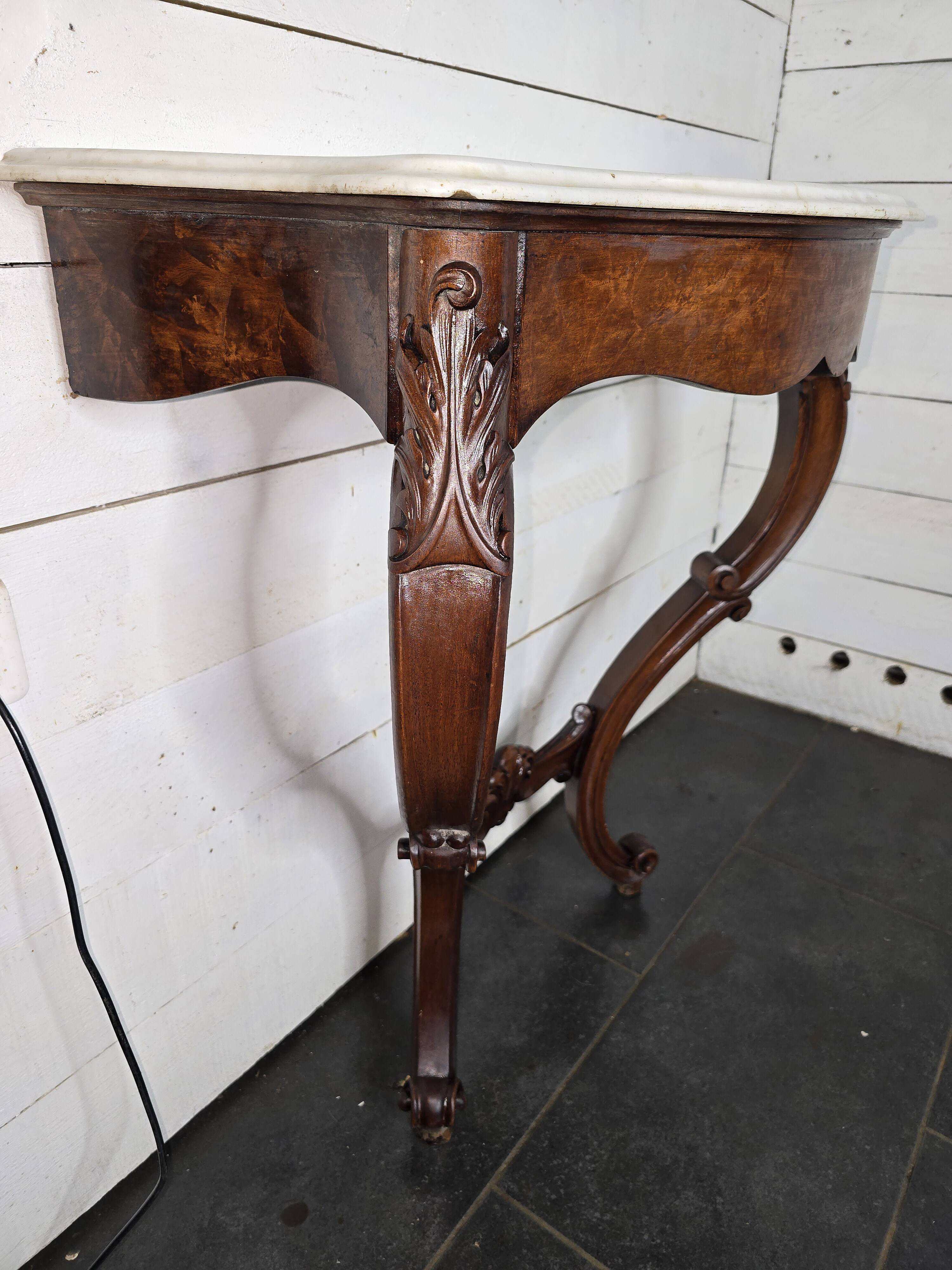 Antique Louis XV style curved console in walnut