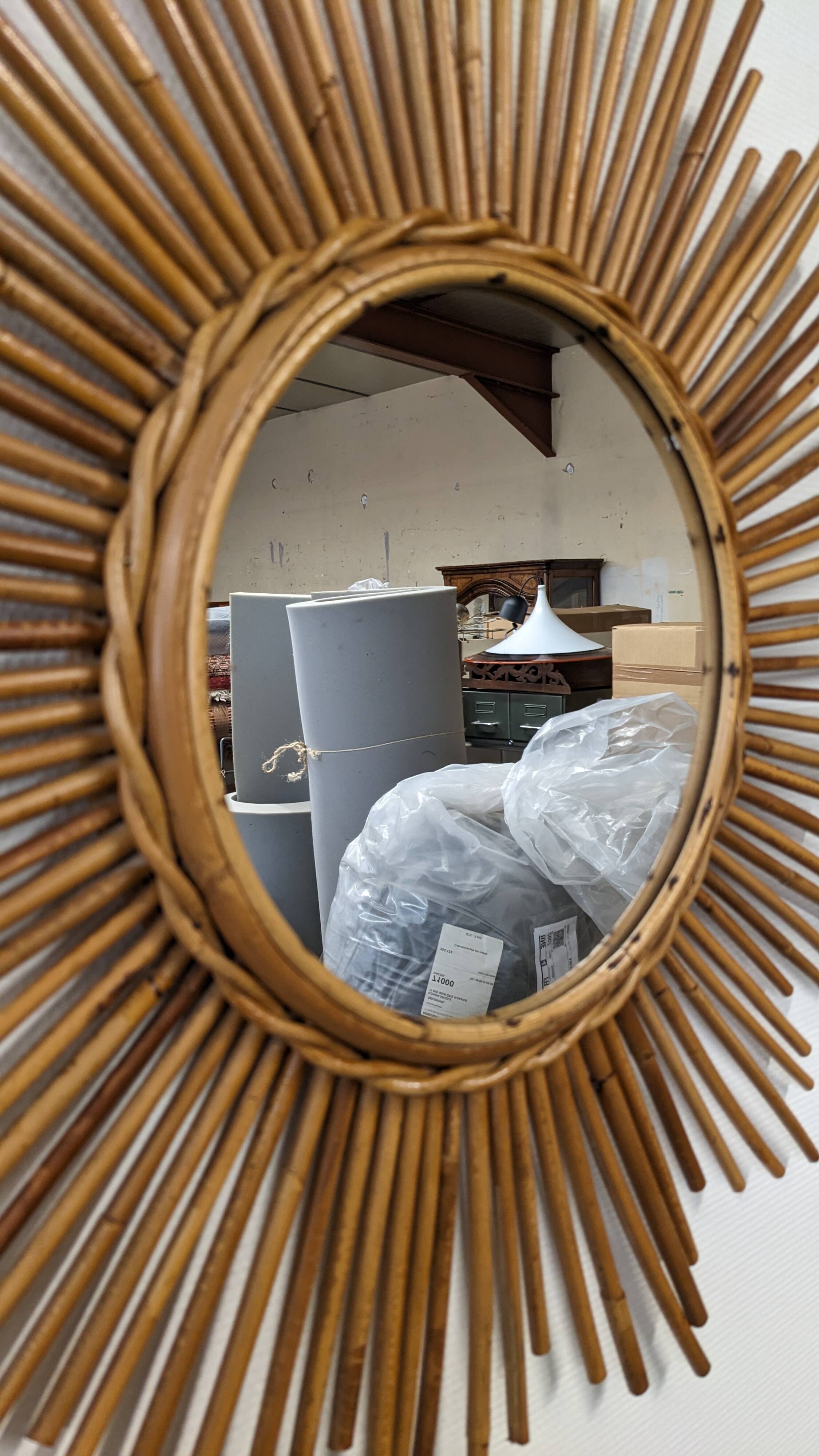 XL rattan sun mirror from the 50s/60s