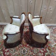 Pair of armchairs - Louis XV style bergères in silk.