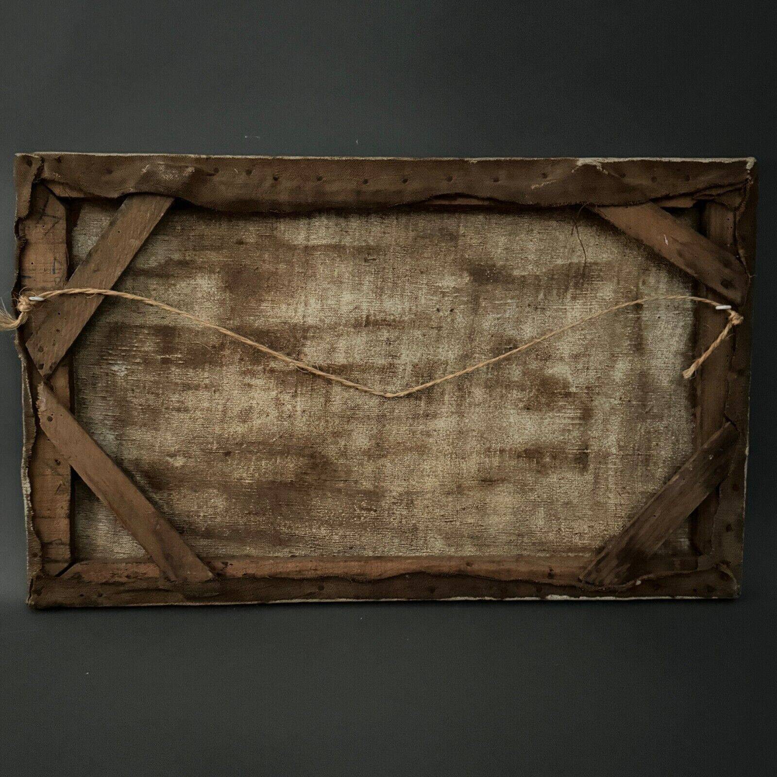 Oil on canvas fishing boats at the quayside 1956