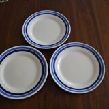 Set of 3 plates with blue stripes Terre de fer