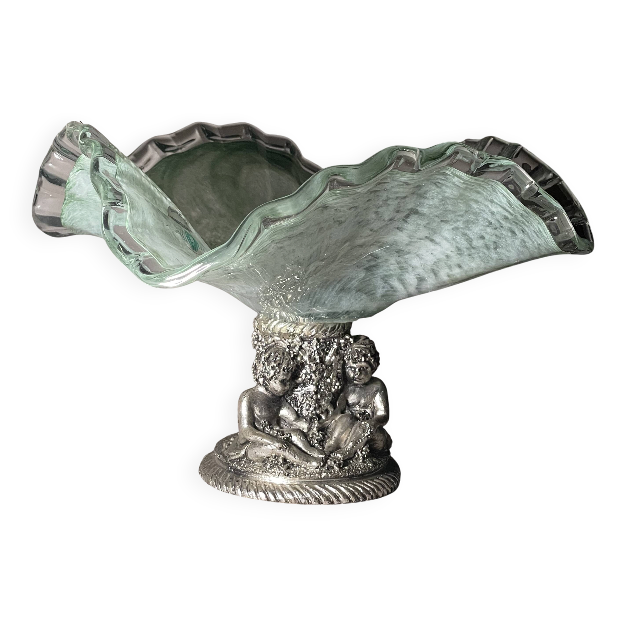 Centrepiece bowl LA MERIDIANA in blown glass on a silver pedestal.