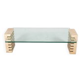 Mid-Century Modern Coffee Table, Glass and Travertine, Italy, 1970S