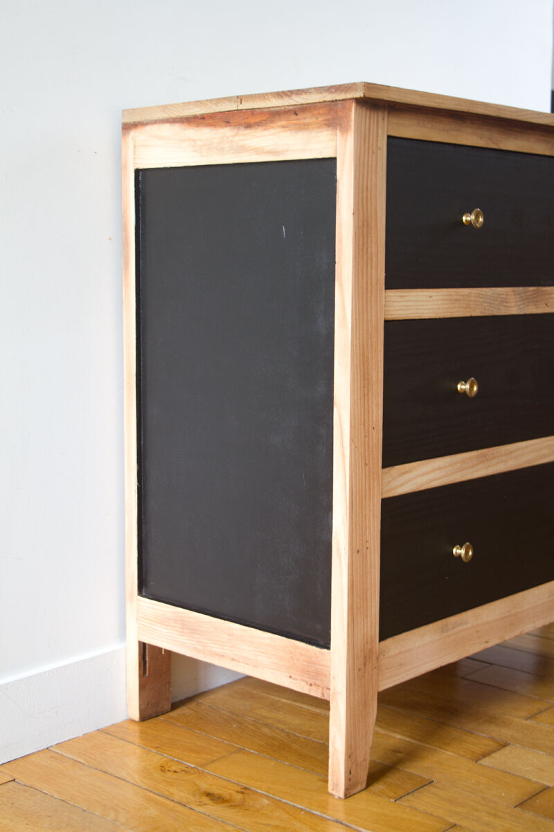Commode vintage noire et bois
