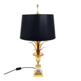 Hollywood Regency table lamp with pineapple leaf in gilded brass and glass, France, 1970s.