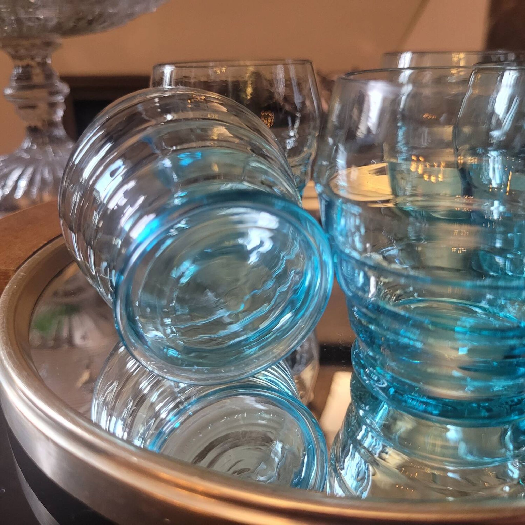 Verres Vintage bleu ondulé milieu XX ème