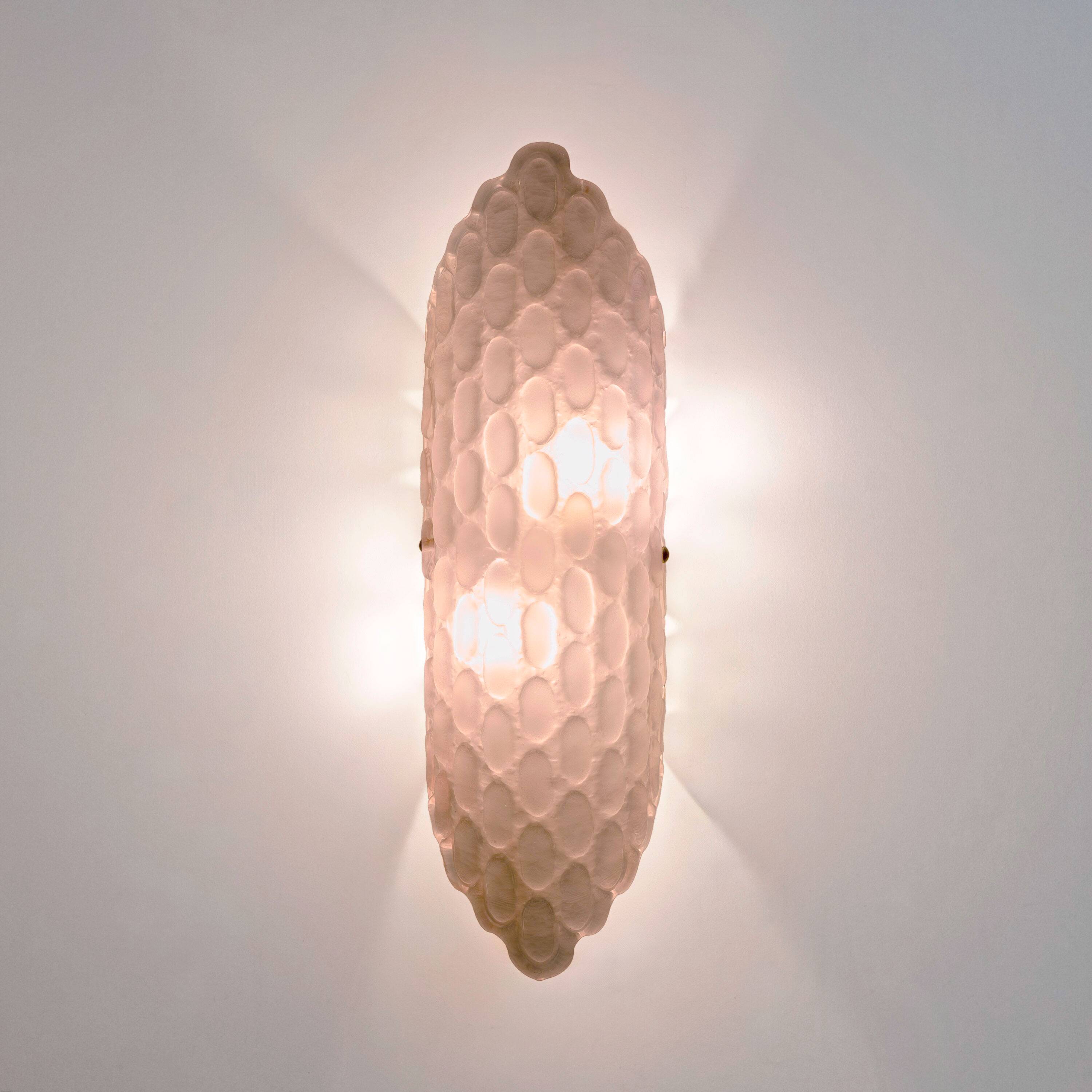 Pair of Pink Murano Glass Wall Sconces with Textured Relief