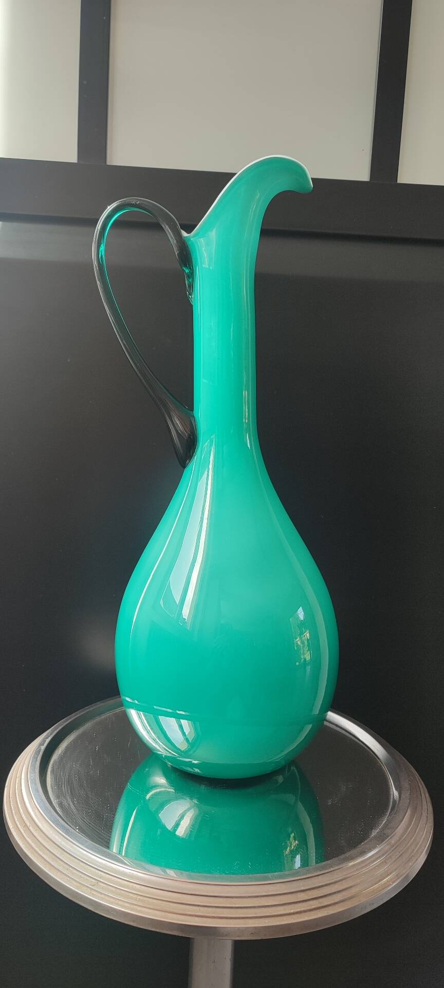 Vintage double glass vase-jug from Empoli (38 cm)