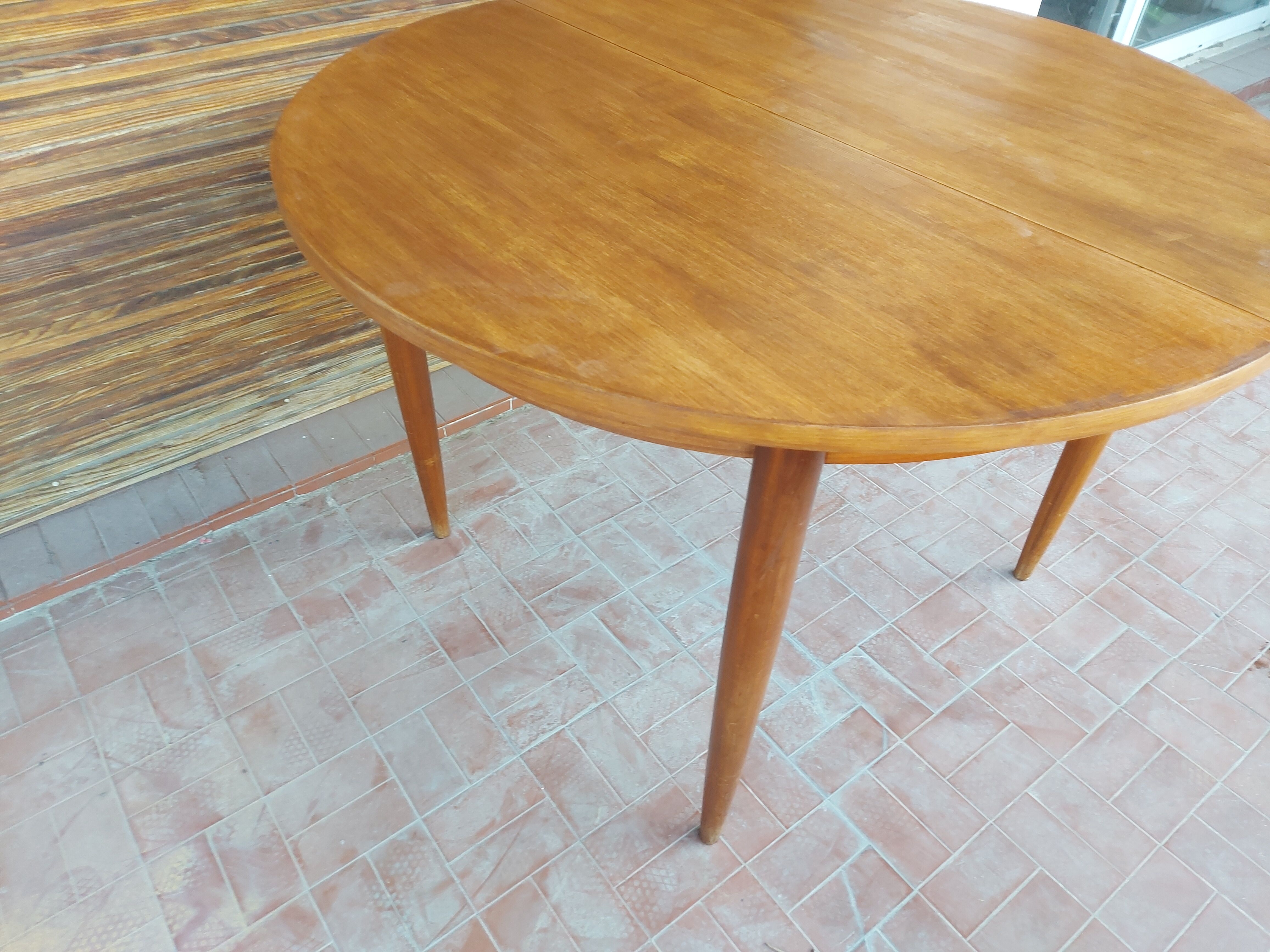 Scandinavian design teak table with extension cord