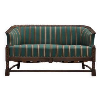 1950s, Danish 2-seater sofa, green furniture wool, oak wood.