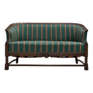1950s, Danish 2-seater sofa, green furniture wool, oak wood.