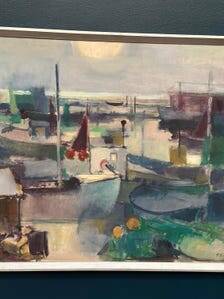 Large Original Swedish Oil on Canvas – “Port” by Finn Hillerup – Signed – Vintage & Framed