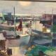 Large Original Swedish Oil on Canvas – “Port” by Finn Hillerup – Signed – Vintage & Framed