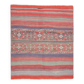 Tapis kilim en laine et coton rouge noué à la main, turc des années 1970, 123x145.