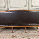 Napoleon III style bench in carved walnut, synthetic leather circa 1880