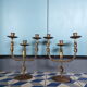 Pair of brutalist bronze candle holders