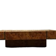 designer coffee table in elm burl with integrated drawers, Roche Bobois 1970