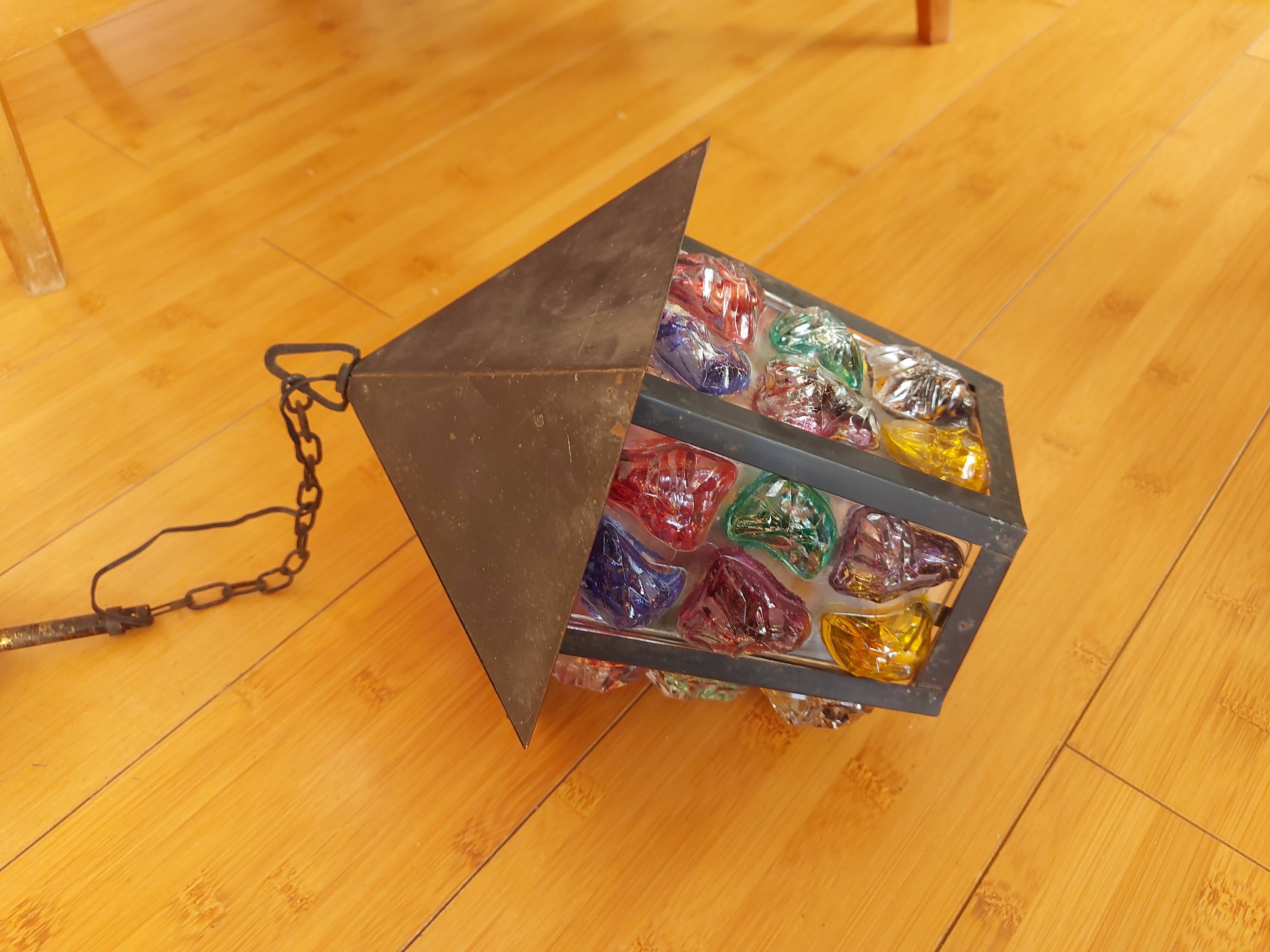 Pendant light, stained glass vestibule lantern