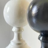 2 large black and white turned wood vintage lamp bases.