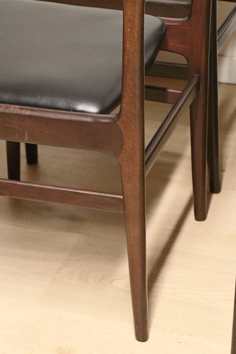 Set of 4 vintage chairs in teak and imitation leather, 1960s