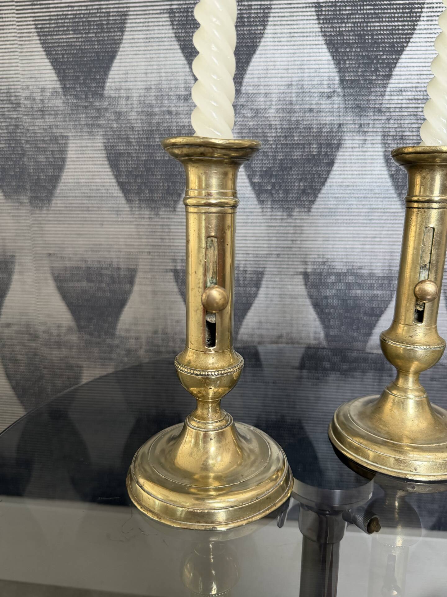 Pair of brass push candle holders – Late 19th century