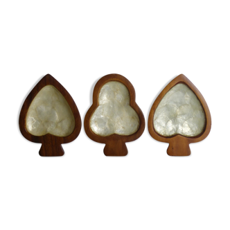 Wooden cups or pocket trays and mother-of-pearl
