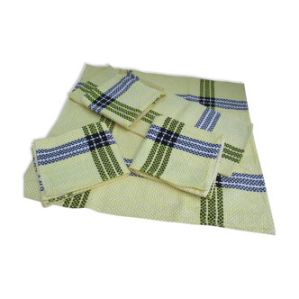 Cinq serviettes de table coton motif tissé style basque