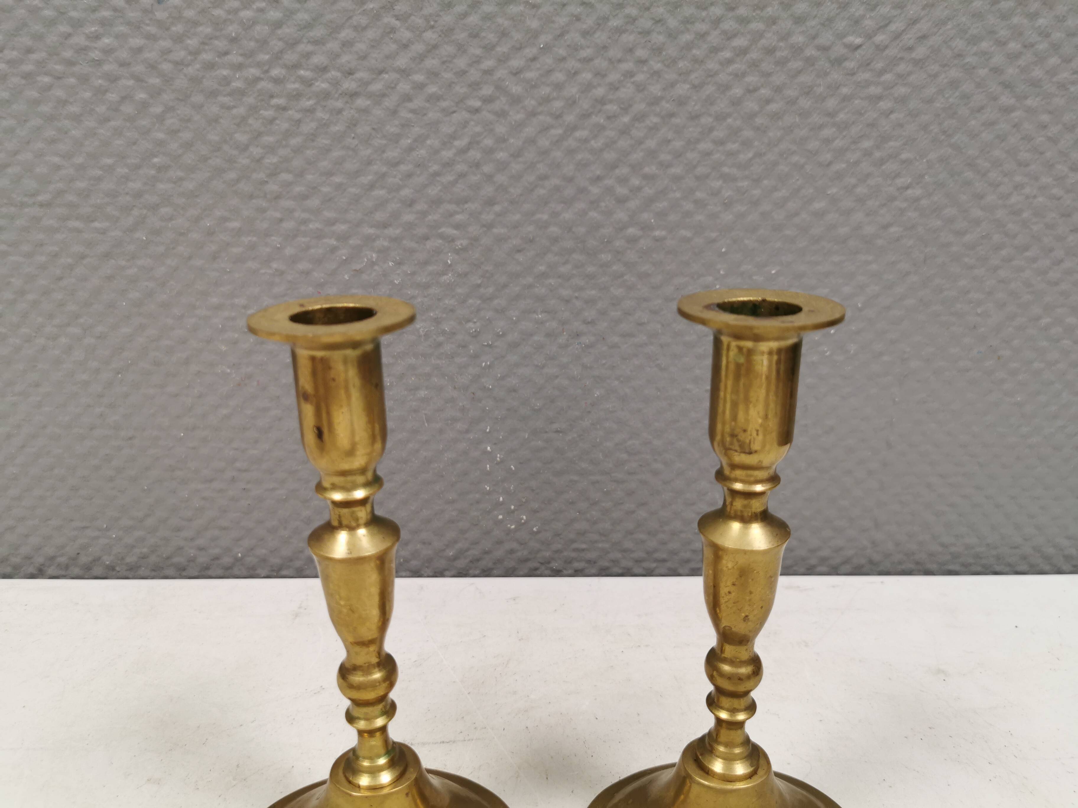 A set of vintage brass candlesticks, made by MALM Denmark in the 1960-70s.