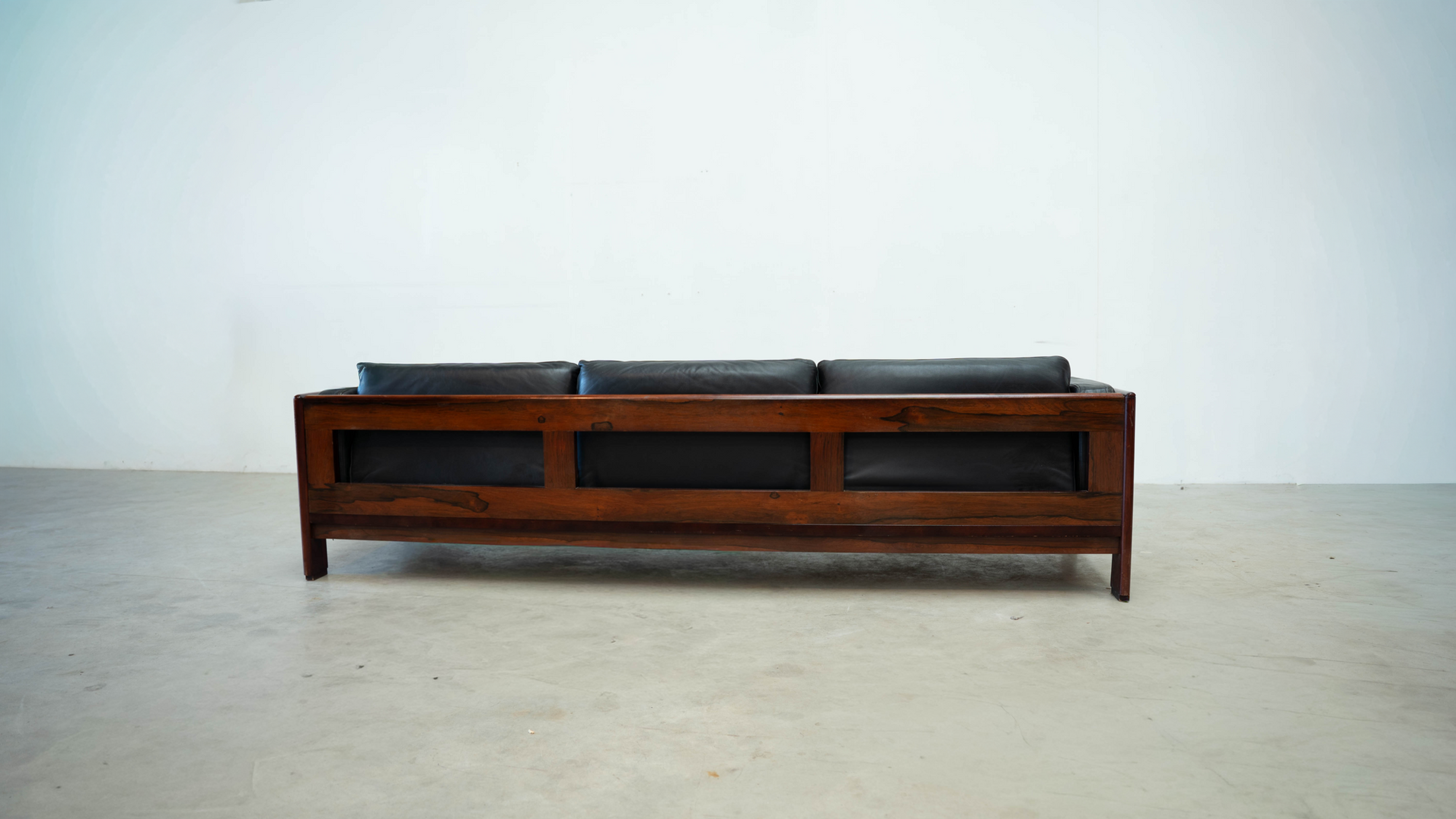 Italian leather and rosewood sofa