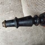 Antique brown velvet tub chair – turned legs and brass rings.