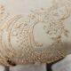 Vintage walnut pouf with fabric-covered seat, 1940s