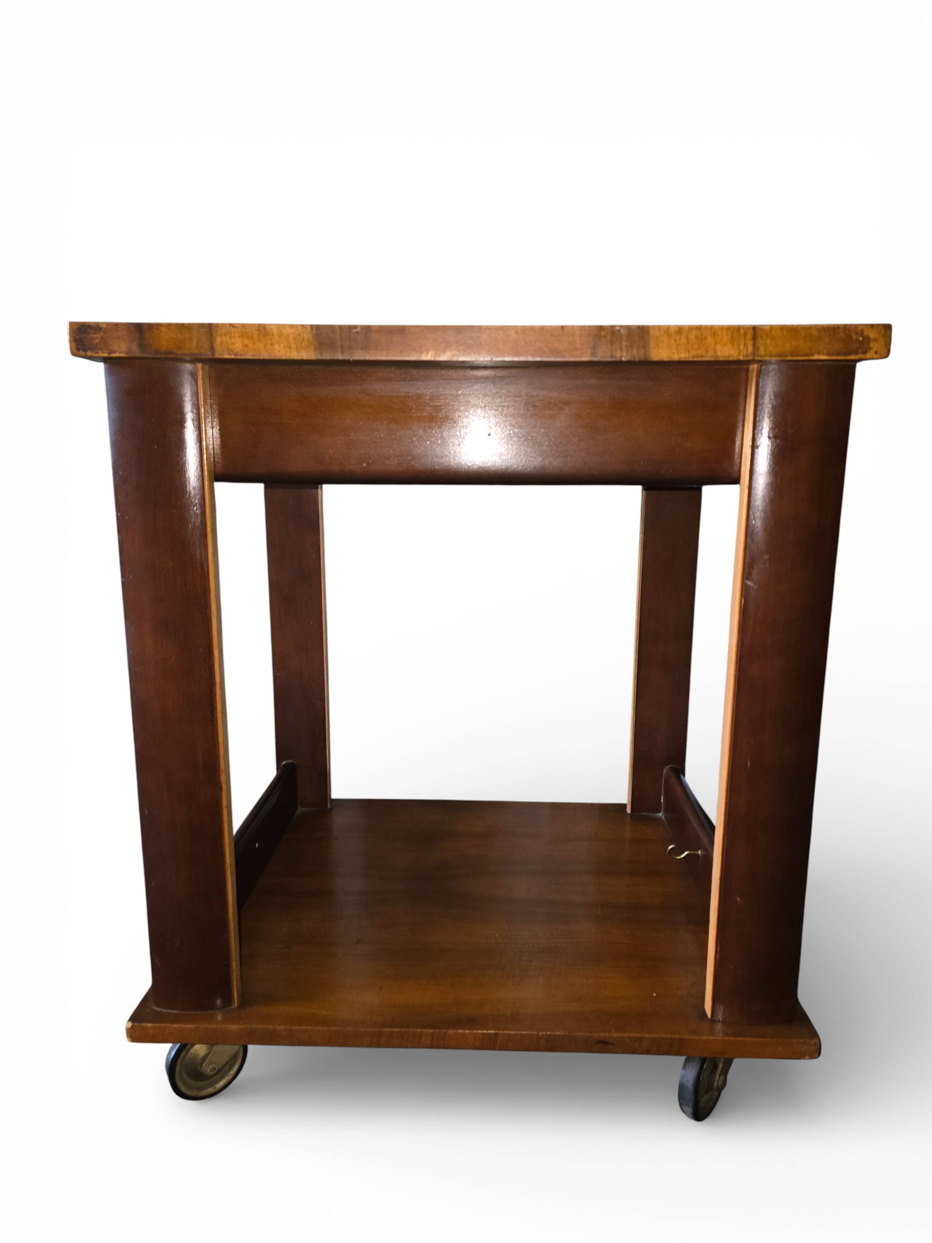 Art Deco wooden side table / serving trolley on wheels