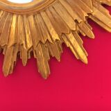 Mirror sun gilded wood leaf, 52 cm double shelving