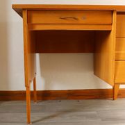 Oak desk, splayed legs, drawers, 1960.