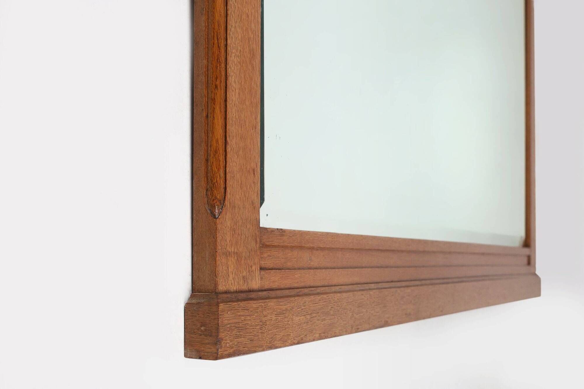 Art Deco Mirror in Oak with Carved Decorations and Facet Cut Mirror, 1930s