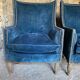Art Deco pair of walnut and blue velvet chairs, set of 2, 1920s