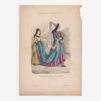Une illustration  une image d'époque : editeur f . roy  costumes de paris   bourgeoise &  servante