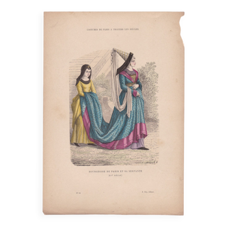Une illustration  une image d'époque : editeur f . roy  costumes de paris   bourgeoise &  servante