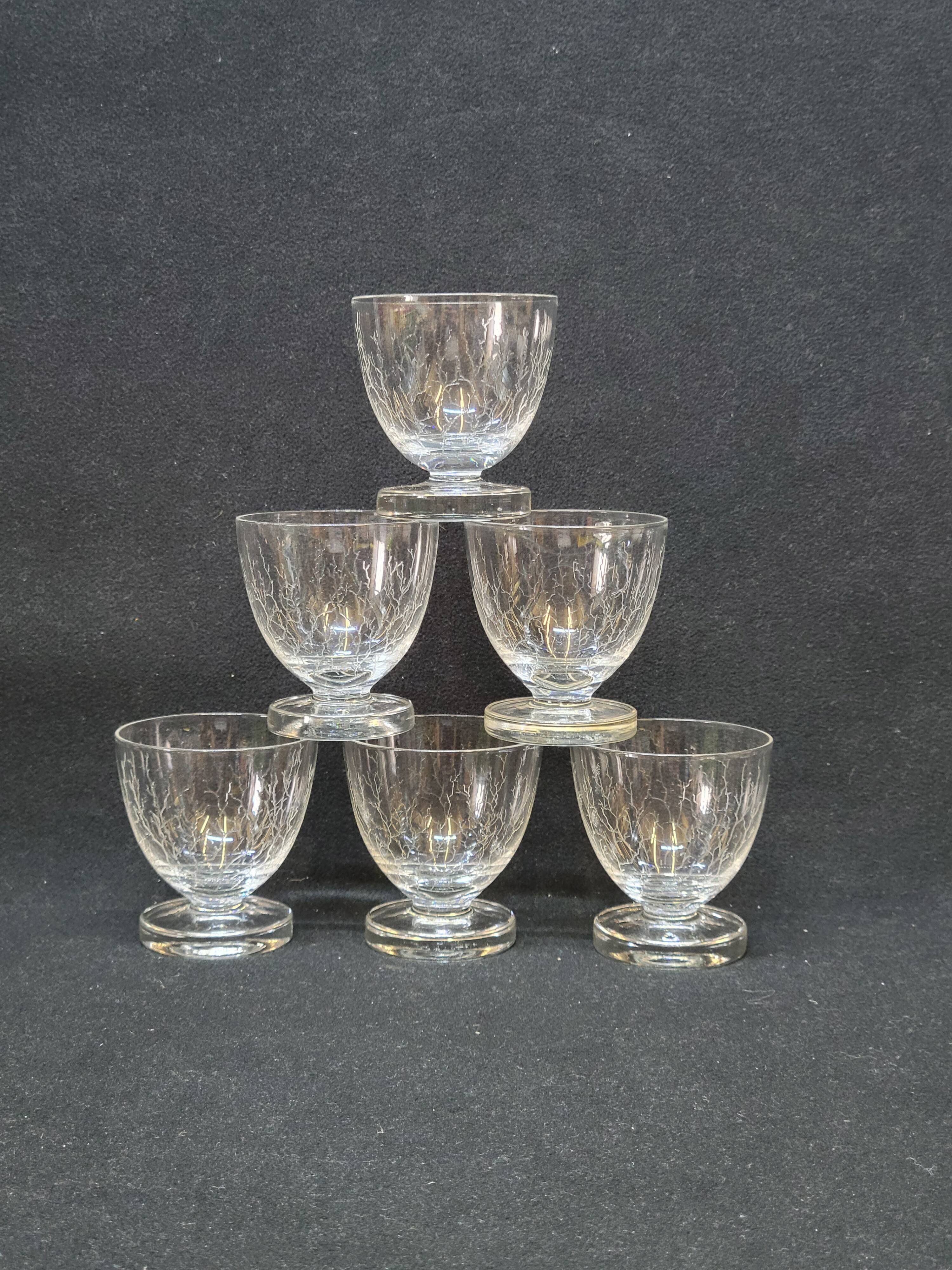 6 Cracked Engraved Crystal Liqueur/Digestif Glasses